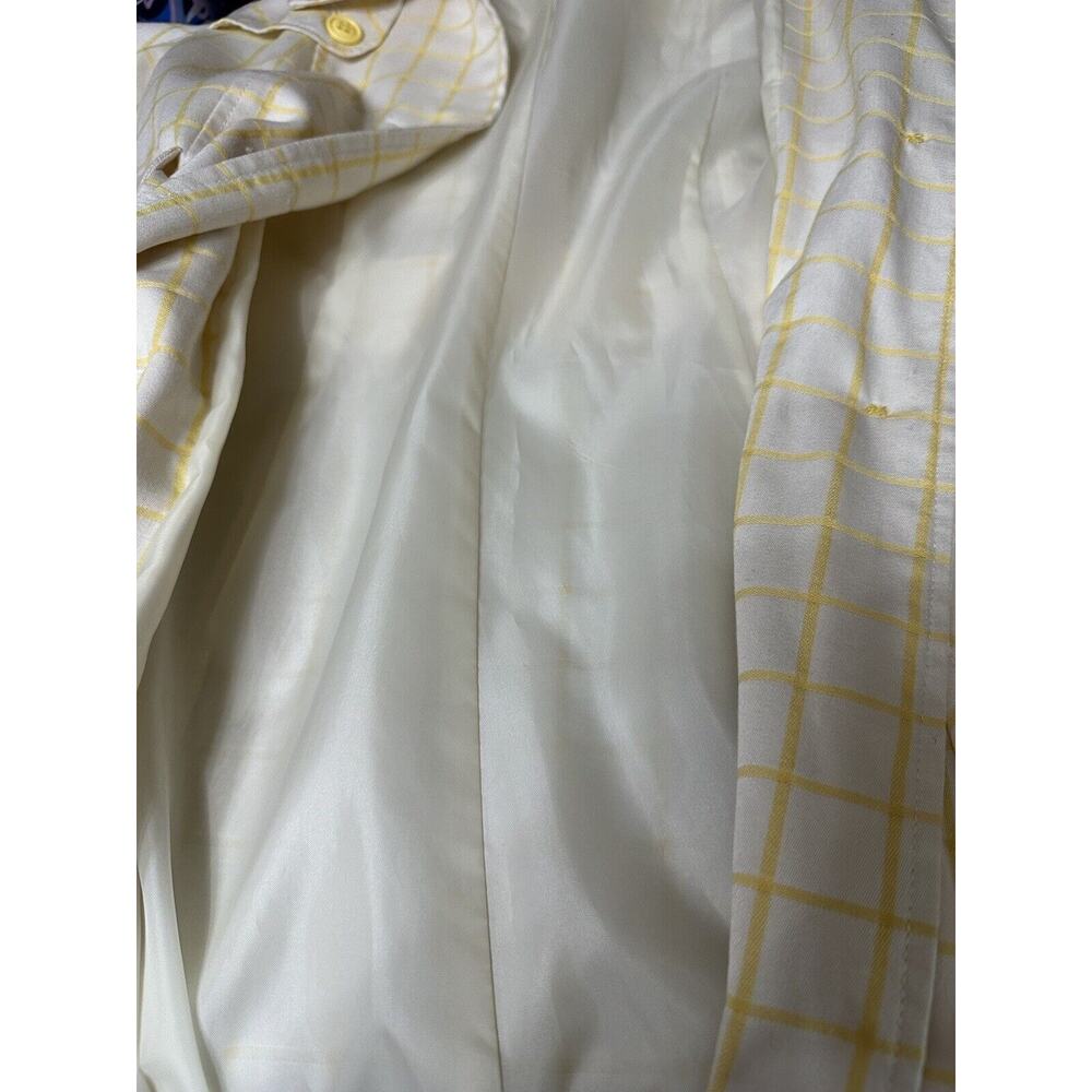 Tulle Yellow Stripe White Trench Coat Belted Waist Big Buttons Size Small - Picture 6 of 13